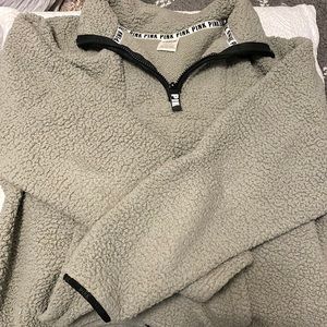Green PINK sherpa quarter zip